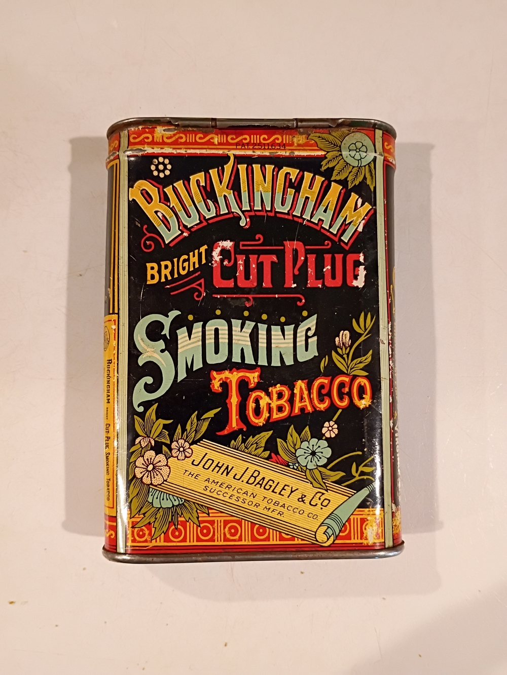 Buckingham Bright Cut Plug Smoking Tobacco Decorative Tin - Black & Red